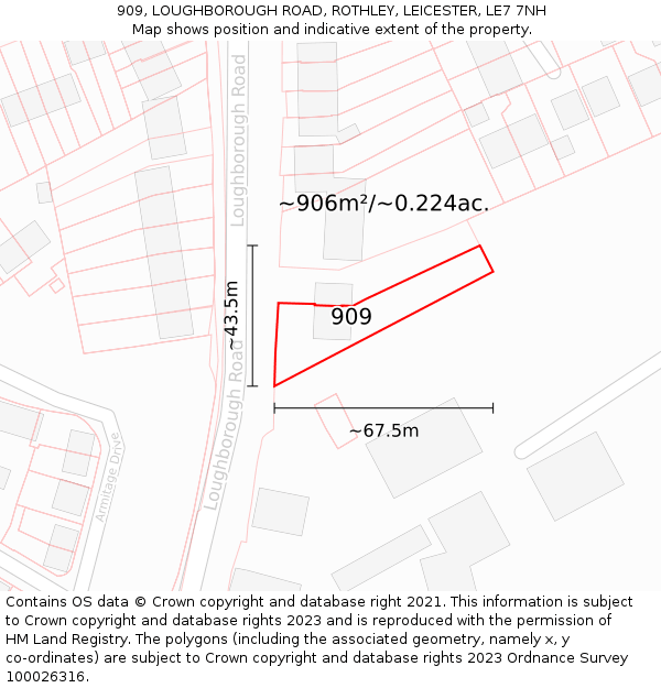 909, LOUGHBOROUGH ROAD, ROTHLEY, LEICESTER, LE7 7NH: Plot and title map