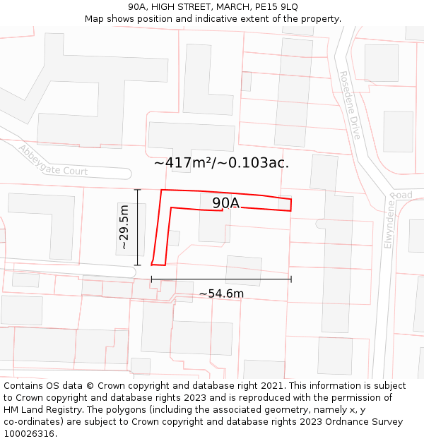 90A, HIGH STREET, MARCH, PE15 9LQ: Plot and title map