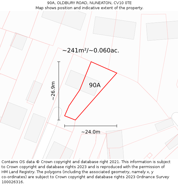 90A, OLDBURY ROAD, NUNEATON, CV10 0TE: Plot and title map