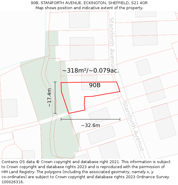 90B, STANIFORTH AVENUE, ECKINGTON, SHEFFIELD, S21 4GR: Plot and title map