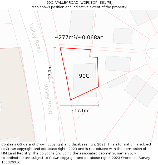 90C, VALLEY ROAD, WORKSOP, S81 7EJ: Plot and title map