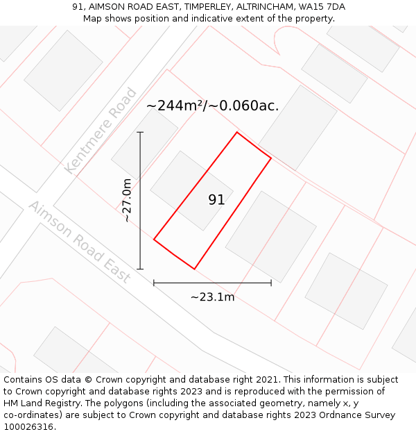 91, AIMSON ROAD EAST, TIMPERLEY, ALTRINCHAM, WA15 7DA: Plot and title map