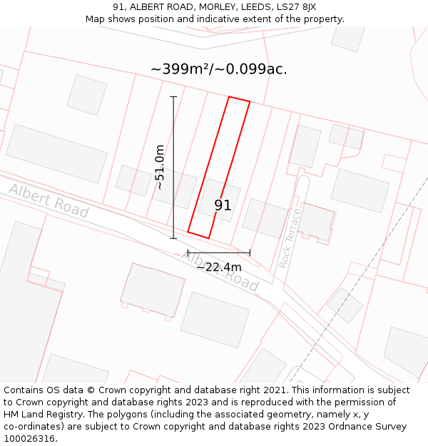 91, ALBERT ROAD, MORLEY, LEEDS, LS27 8JX: Plot and title map