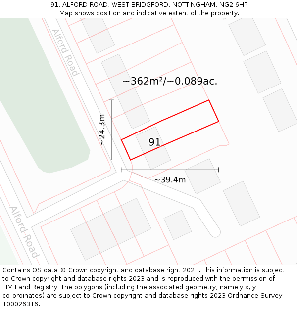 91, ALFORD ROAD, WEST BRIDGFORD, NOTTINGHAM, NG2 6HP: Plot and title map