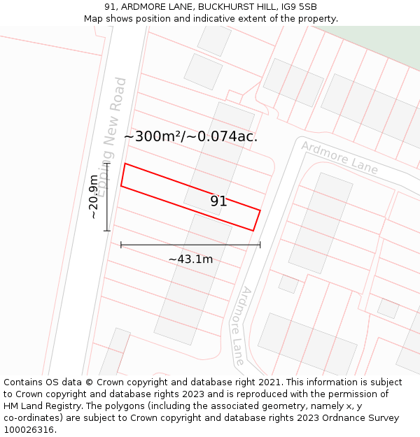 91, ARDMORE LANE, BUCKHURST HILL, IG9 5SB: Plot and title map