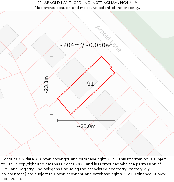 91, ARNOLD LANE, GEDLING, NOTTINGHAM, NG4 4HA: Plot and title map