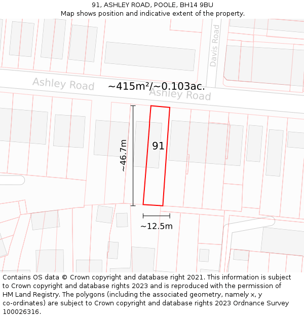 91, ASHLEY ROAD, POOLE, BH14 9BU: Plot and title map