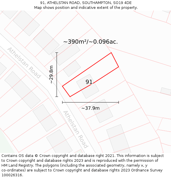 91, ATHELSTAN ROAD, SOUTHAMPTON, SO19 4DE: Plot and title map