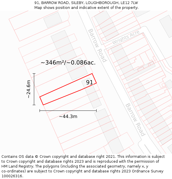 91, BARROW ROAD, SILEBY, LOUGHBOROUGH, LE12 7LW: Plot and title map