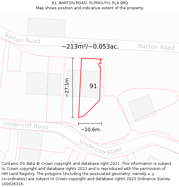 91, BARTON ROAD, PLYMOUTH, PL9 9RQ: Plot and title map