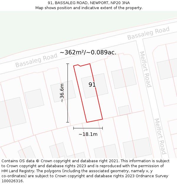 91, BASSALEG ROAD, NEWPORT, NP20 3NA: Plot and title map