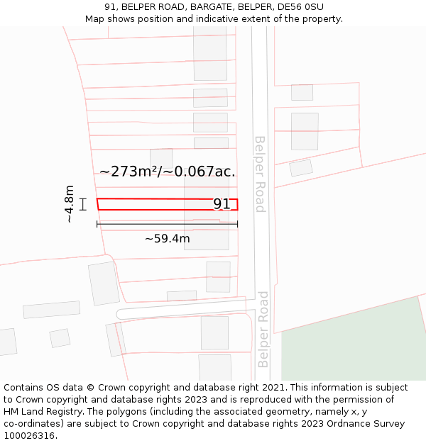 91, BELPER ROAD, BARGATE, BELPER, DE56 0SU: Plot and title map