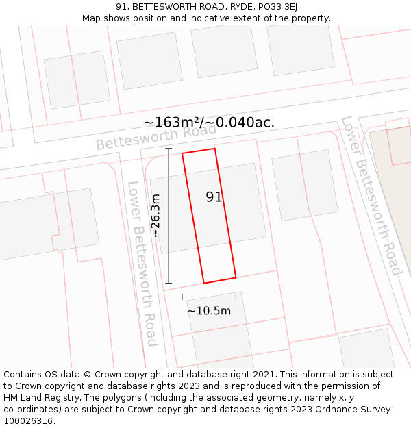 91, BETTESWORTH ROAD, RYDE, PO33 3EJ: Plot and title map