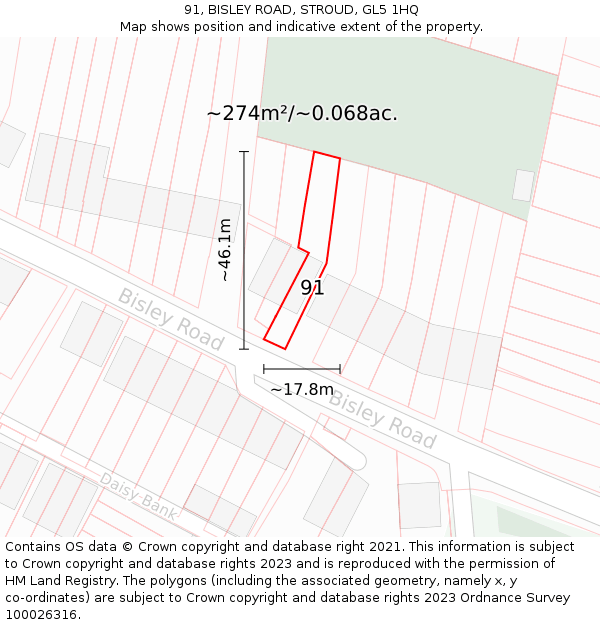 91, BISLEY ROAD, STROUD, GL5 1HQ: Plot and title map