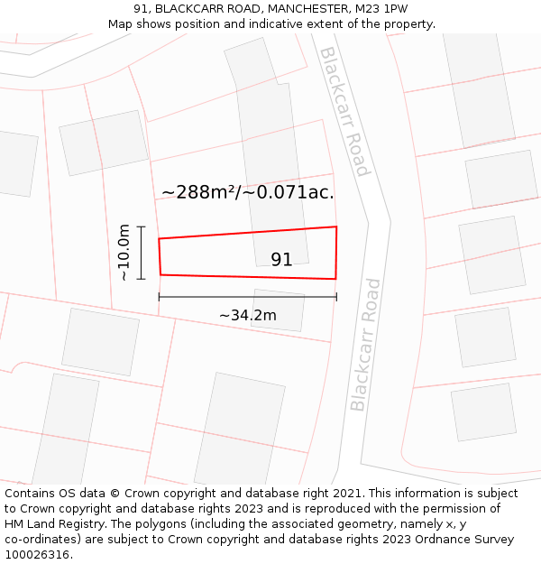 91, BLACKCARR ROAD, MANCHESTER, M23 1PW: Plot and title map