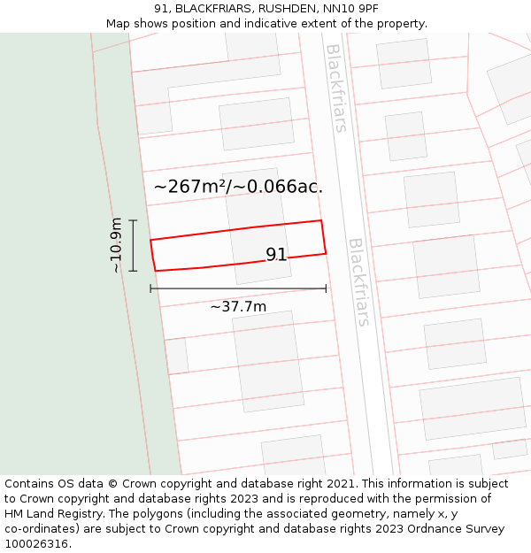 91, BLACKFRIARS, RUSHDEN, NN10 9PF: Plot and title map