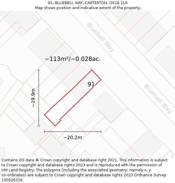 91, BLUEBELL WAY, CARTERTON, OX18 1LA: Plot and title map