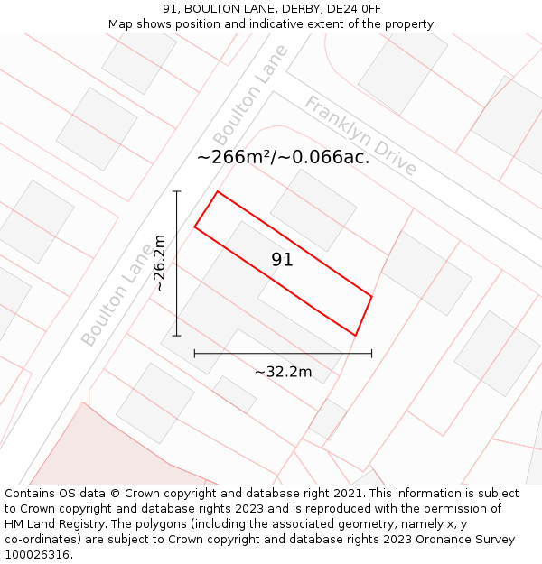 91, BOULTON LANE, DERBY, DE24 0FF: Plot and title map