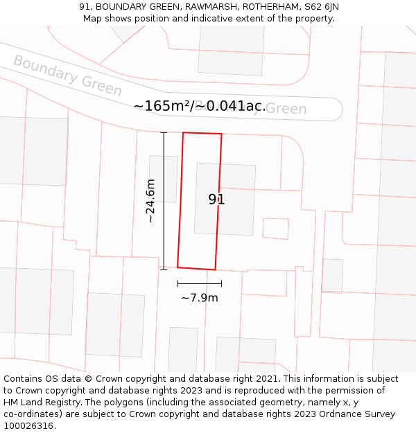 91, BOUNDARY GREEN, RAWMARSH, ROTHERHAM, S62 6JN: Plot and title map