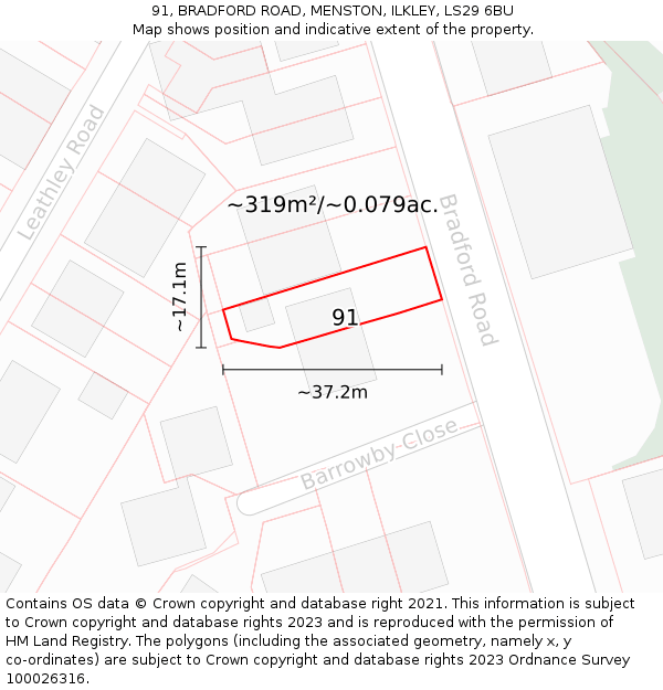 91, BRADFORD ROAD, MENSTON, ILKLEY, LS29 6BU: Plot and title map