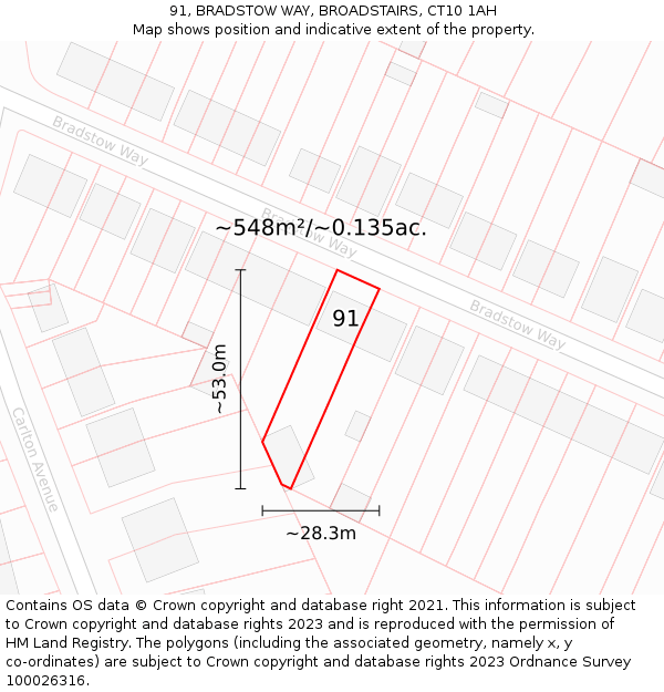 91, BRADSTOW WAY, BROADSTAIRS, CT10 1AH: Plot and title map