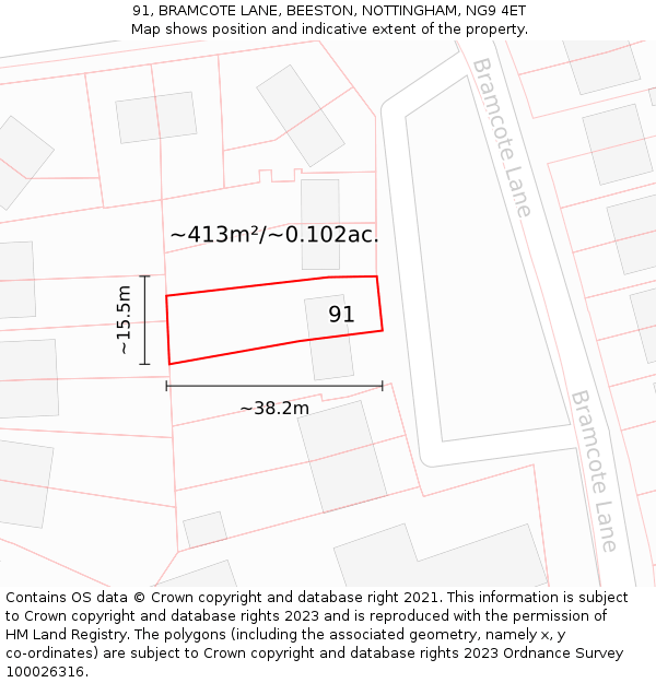 91, BRAMCOTE LANE, BEESTON, NOTTINGHAM, NG9 4ET: Plot and title map