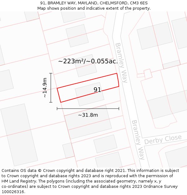 91, BRAMLEY WAY, MAYLAND, CHELMSFORD, CM3 6ES: Plot and title map