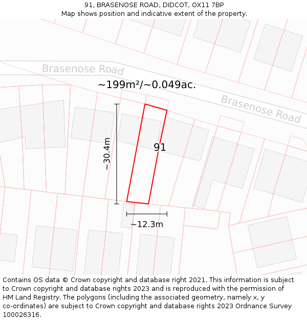 91, BRASENOSE ROAD, DIDCOT, OX11 7BP: Plot and title map