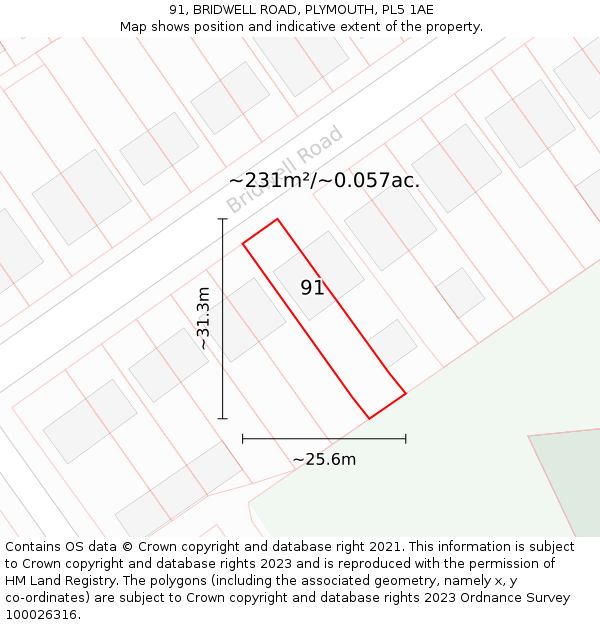 91, BRIDWELL ROAD, PLYMOUTH, PL5 1AE: Plot and title map