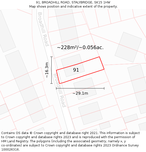 91, BROADHILL ROAD, STALYBRIDGE, SK15 1HW: Plot and title map