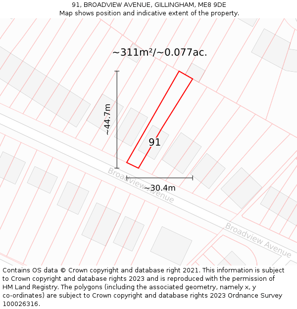 91, BROADVIEW AVENUE, GILLINGHAM, ME8 9DE: Plot and title map