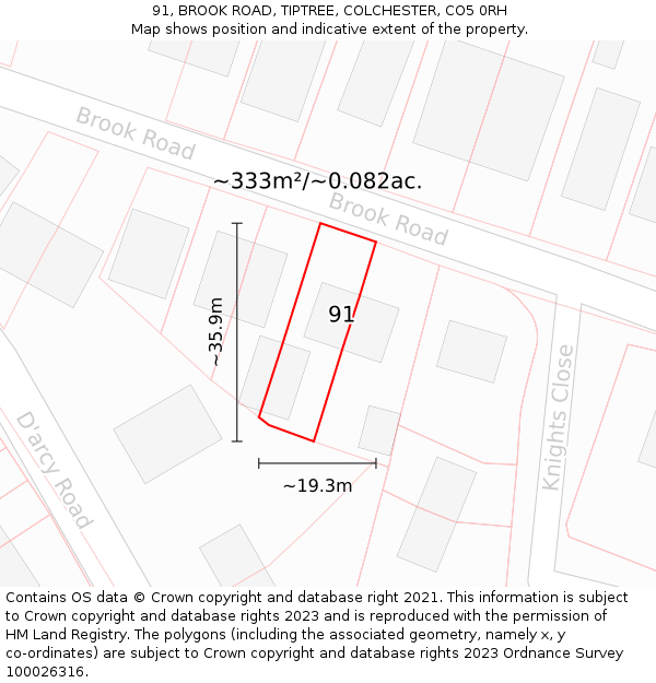 91, BROOK ROAD, TIPTREE, COLCHESTER, CO5 0RH: Plot and title map