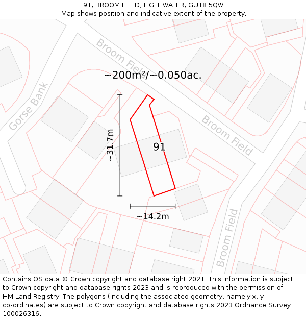 91, BROOM FIELD, LIGHTWATER, GU18 5QW: Plot and title map