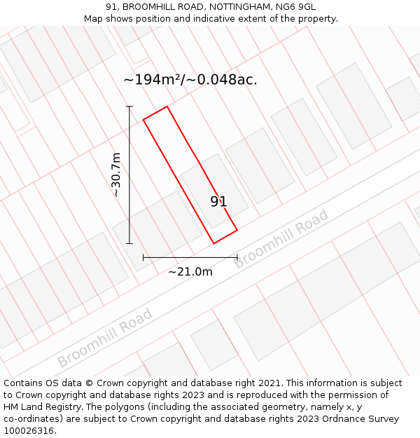 91, BROOMHILL ROAD, NOTTINGHAM, NG6 9GL: Plot and title map