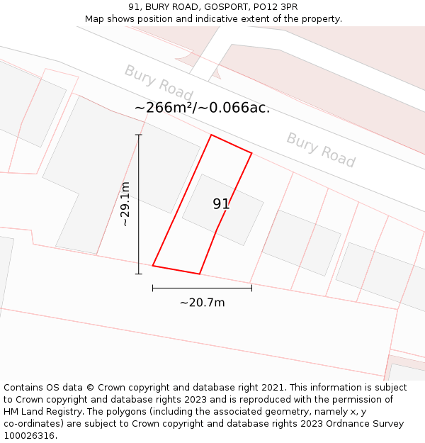 91, BURY ROAD, GOSPORT, PO12 3PR: Plot and title map