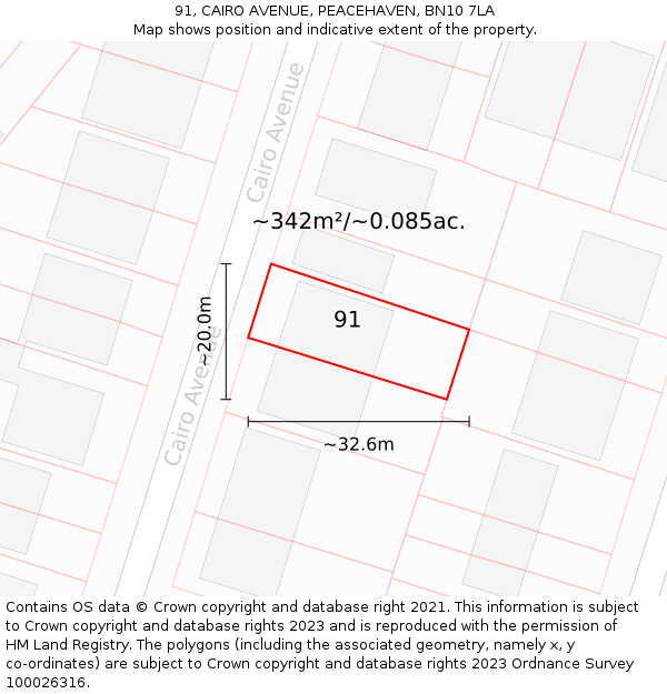 91, CAIRO AVENUE, PEACEHAVEN, BN10 7LA: Plot and title map