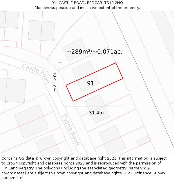 91, CASTLE ROAD, REDCAR, TS10 2NQ: Plot and title map