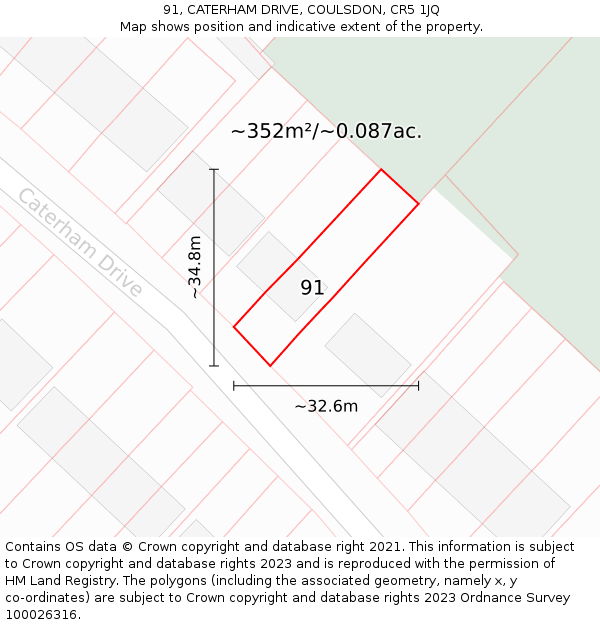 91, CATERHAM DRIVE, COULSDON, CR5 1JQ: Plot and title map