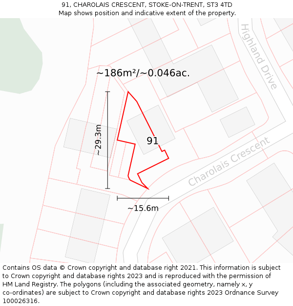 91, CHAROLAIS CRESCENT, STOKE-ON-TRENT, ST3 4TD: Plot and title map