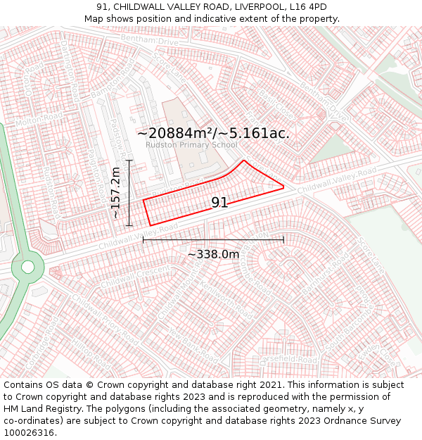 91, CHILDWALL VALLEY ROAD, LIVERPOOL, L16 4PD: Plot and title map