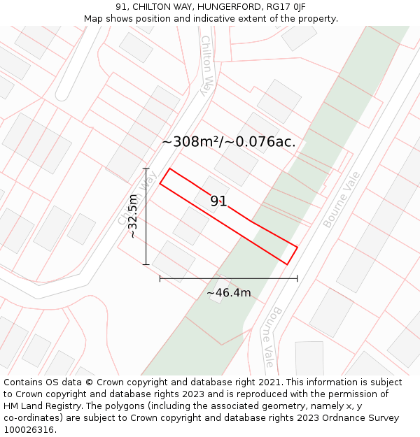 91, CHILTON WAY, HUNGERFORD, RG17 0JF: Plot and title map