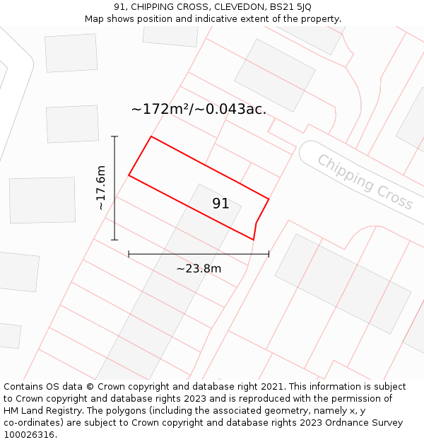 91, CHIPPING CROSS, CLEVEDON, BS21 5JQ: Plot and title map