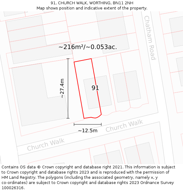 91, CHURCH WALK, WORTHING, BN11 2NH: Plot and title map