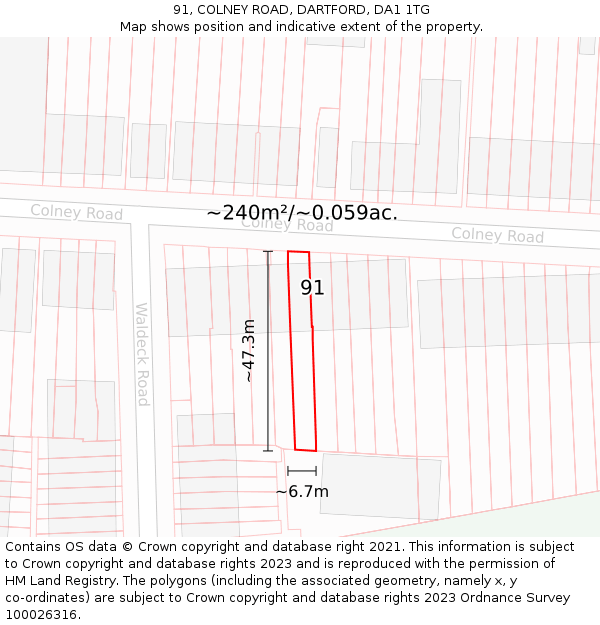 91, COLNEY ROAD, DARTFORD, DA1 1TG: Plot and title map
