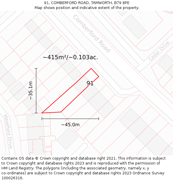 91, COMBERFORD ROAD, TAMWORTH, B79 8PE: Plot and title map