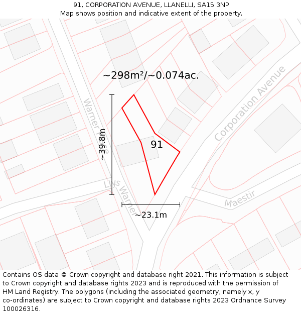 91, CORPORATION AVENUE, LLANELLI, SA15 3NP: Plot and title map