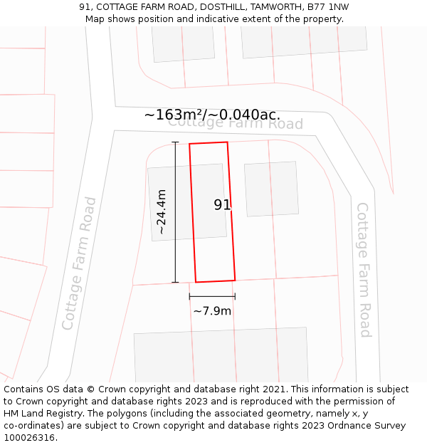 91, COTTAGE FARM ROAD, DOSTHILL, TAMWORTH, B77 1NW: Plot and title map