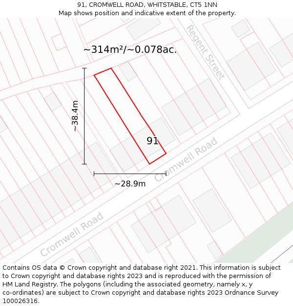 91, CROMWELL ROAD, WHITSTABLE, CT5 1NN: Plot and title map