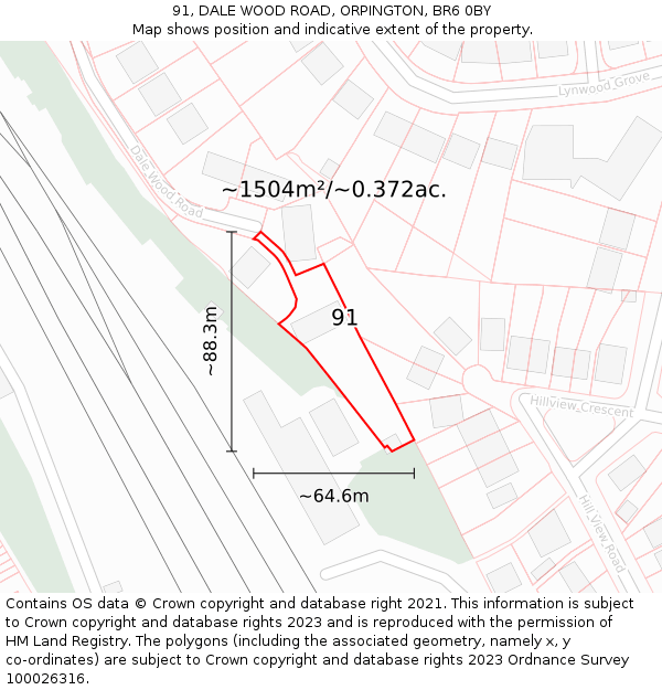 91, DALE WOOD ROAD, ORPINGTON, BR6 0BY: Plot and title map