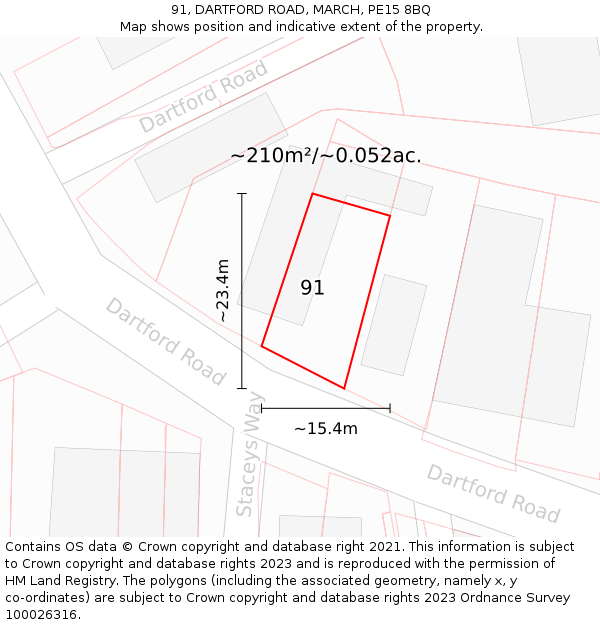 91, DARTFORD ROAD, MARCH, PE15 8BQ: Plot and title map